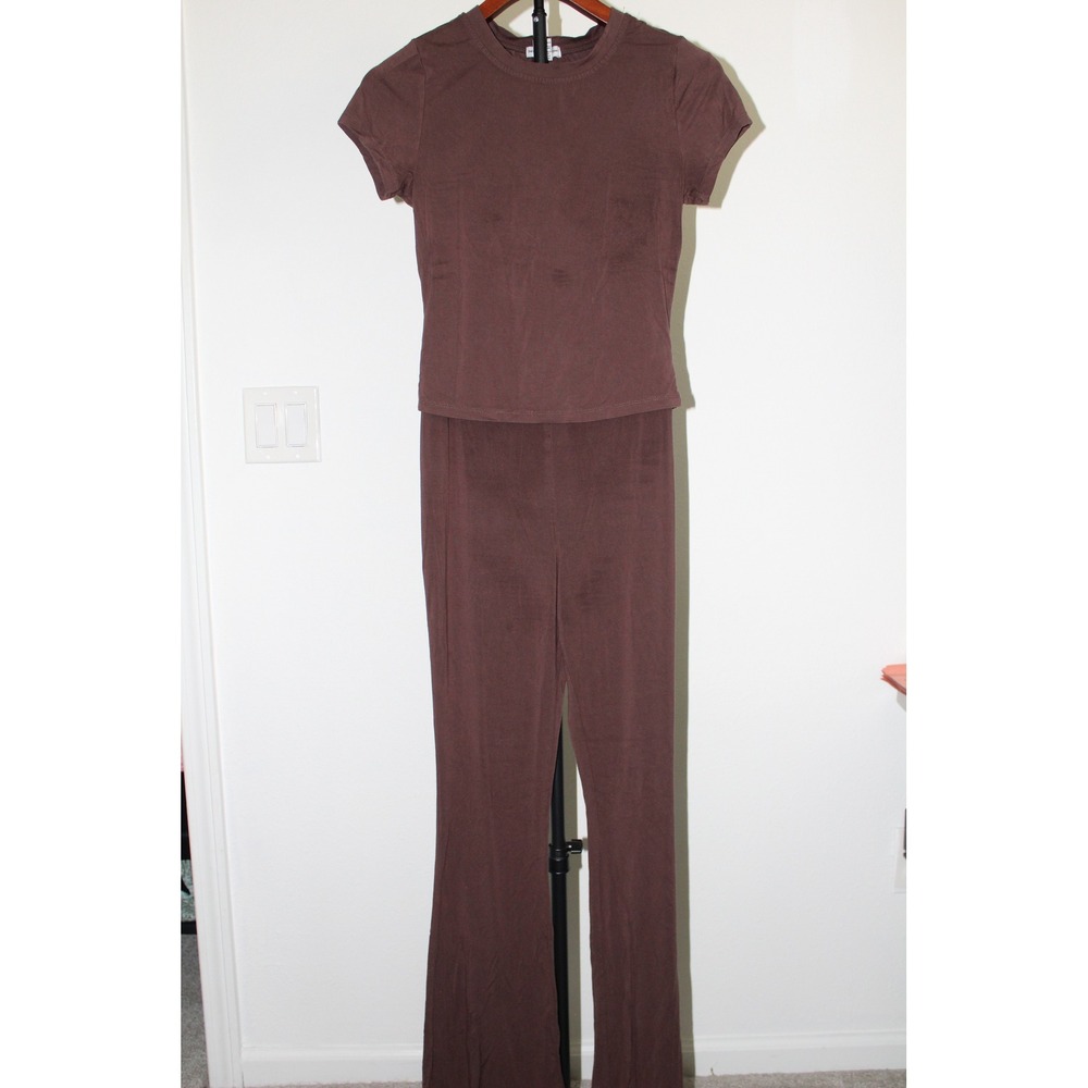 Better Together Brown Modal Flare Pant and Short Sleeve Tee‎ Lounge Set Small